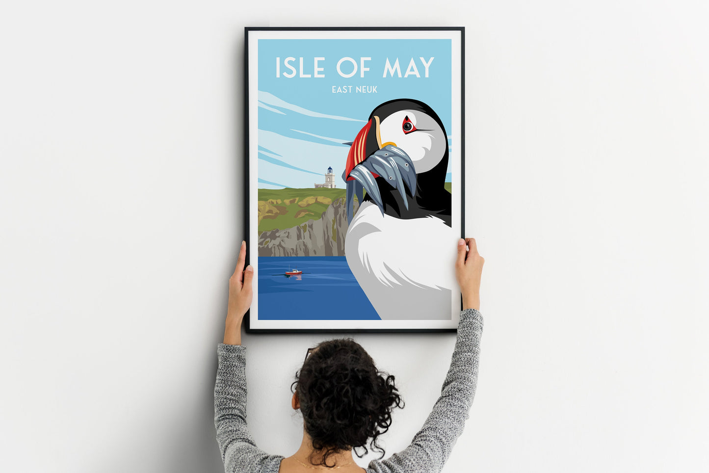 Isle of May Travel Poster - Puffin and Lighthouse | Firth of Forth | Vintage-Inspired Print