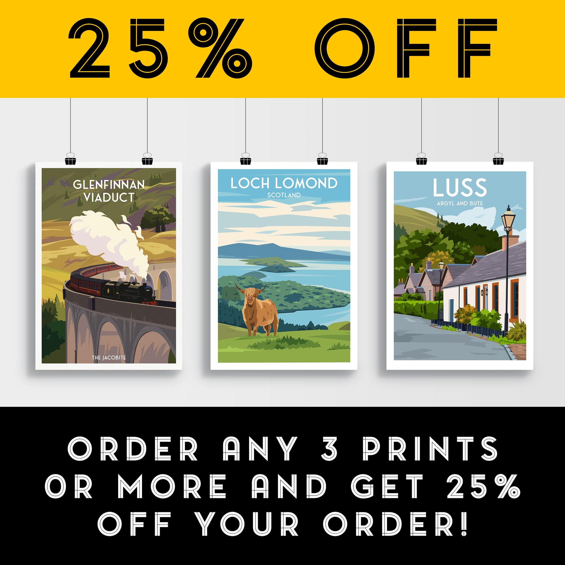 Loch Lomond Print - Highland Cow - Scottish Travel Poster - Conic Hill - West Highland Way