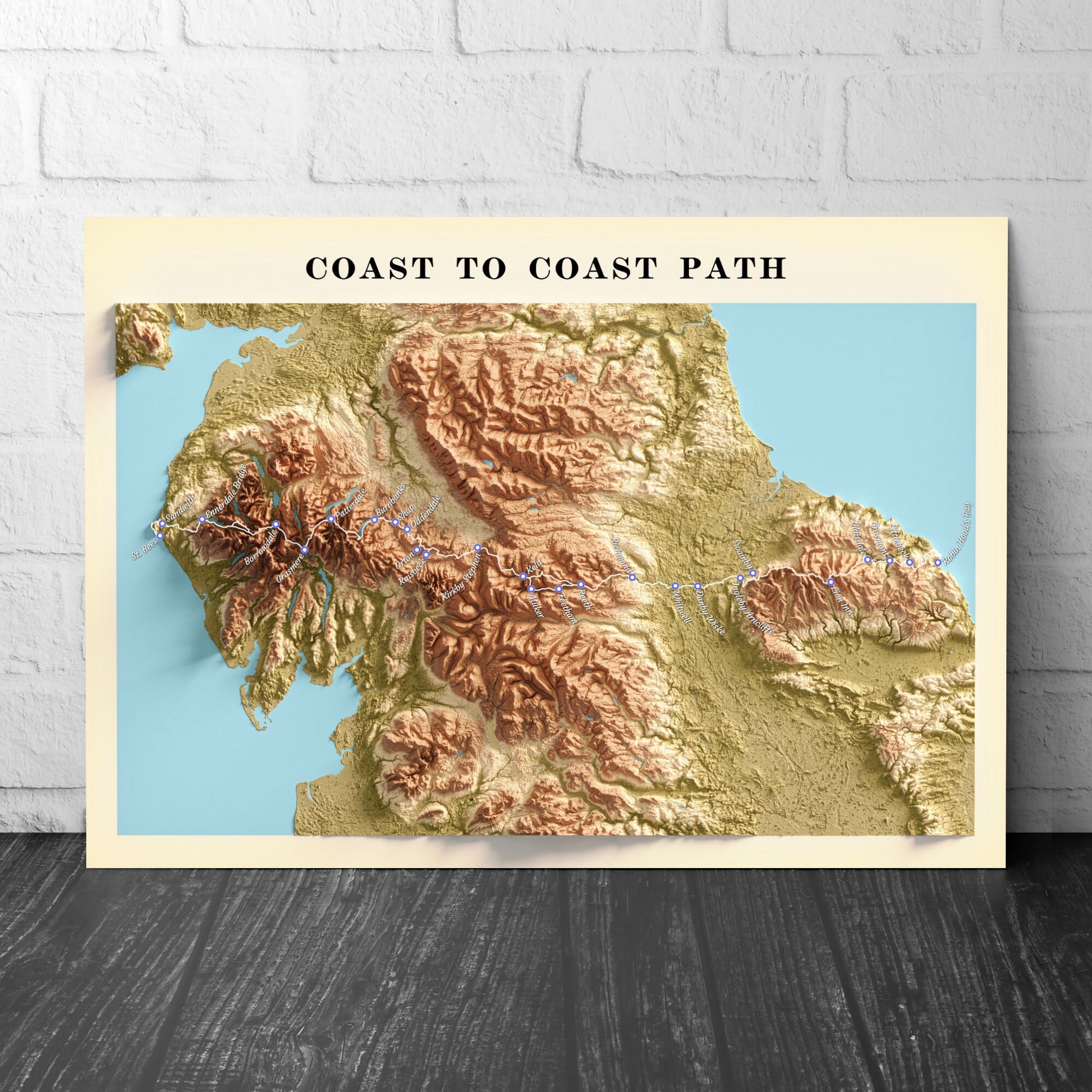 Coast to Coast Walk Map Print - Illustrated Map Art - Gift for Hikers, A4 A3 A2 - Walking Trail ,Cumbria, West Cumbrian , Lake District