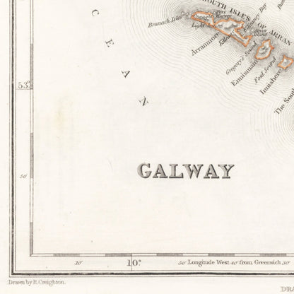 Galway County Map, Old Vintage Irish Print - Ballinahinch - Dunmore - Moycullen - Clare - Kiltartan- Longford - Athenry - Tuam