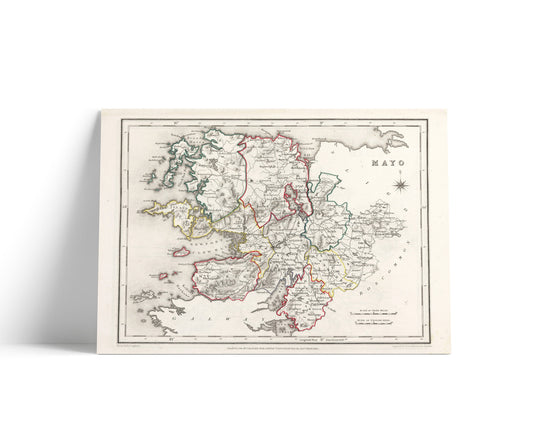County Mayo Map - Ireland 1846 - Hollymount - Ballinrobe - Murrisk - Achill island - Clare Island - Ballina - Castlebar