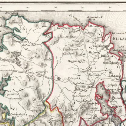 County Mayo Map - Ireland 1846 - Hollymount - Ballinrobe - Murrisk - Achill island - Clare Island - Ballina - Castlebar