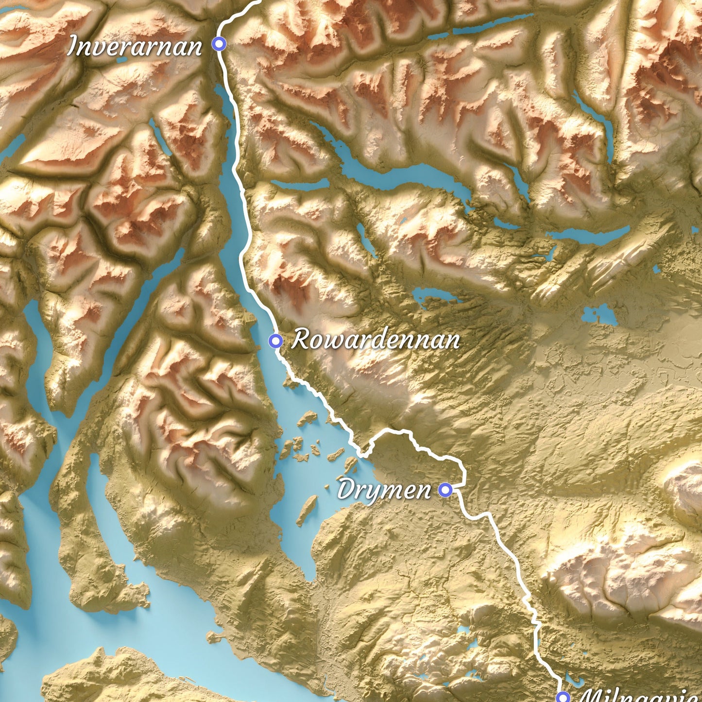 West Highland Way Map | Milngavie to Fort William | Scottish Trails | Drymen - Rowardennan - Inverarnan - Kingshouse - Glencoe - Ben Nevis