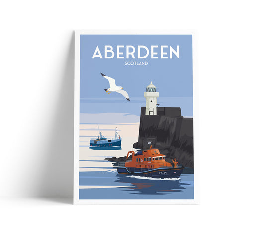 Aberdeen Print - North Tower Lighthouse, Scotland, Travel poster