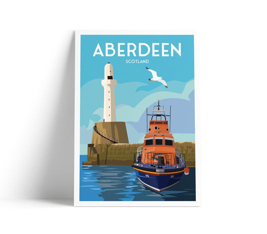 Aberdeen Print - south breakwater lighthouse - Scotland - travel poster
