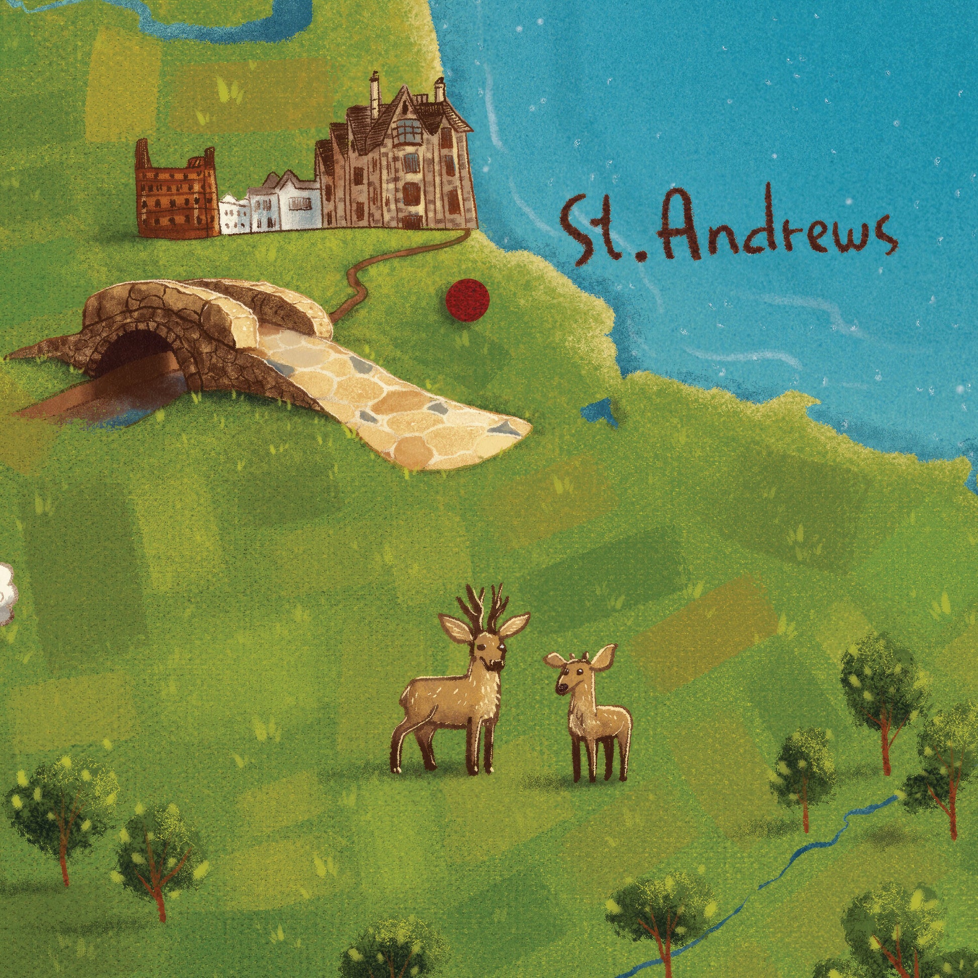 New East Neuk of Fife Illustrated Map | Elie | Pittenweem | Anstruther | Crail | St Andrews | Isle of May | Whimsical Print