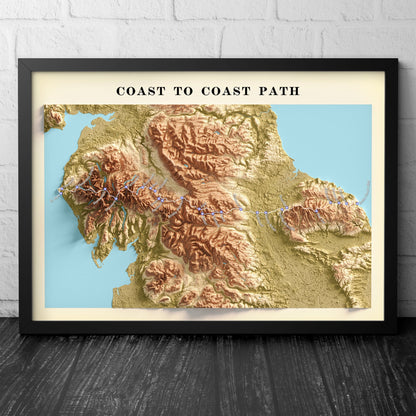 Coast to Coast Walk Map Print - Illustrated Map Art - Gift for Hikers, A4 A3 A2 - Walking Trail ,Cumbria, West Cumbrian , Lake District