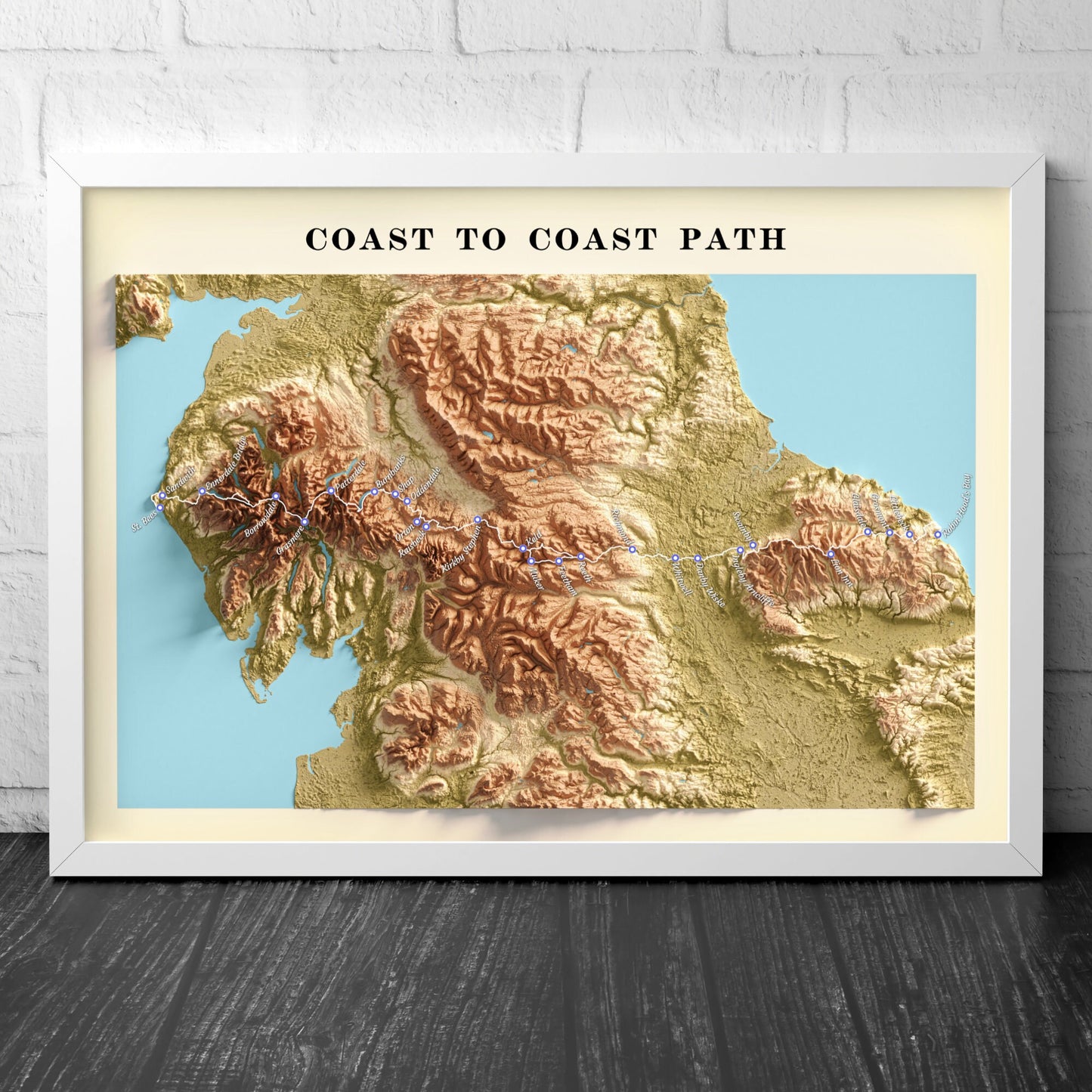 Coast to Coast Walk Map Print - Illustrated Map Art - Gift for Hikers, A4 A3 A2 - Walking Trail ,Cumbria, West Cumbrian , Lake District