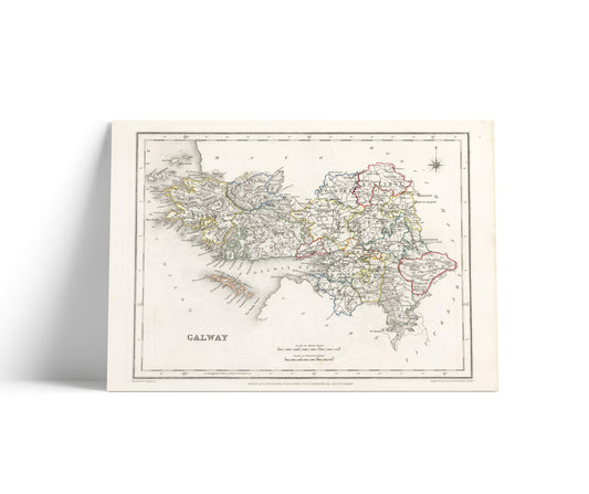 Galway County Map, Old Vintage Irish Print - Ballinahinch - Dunmore - Moycullen - Clare - Kiltartan- Longford - Athenry - Tuam
