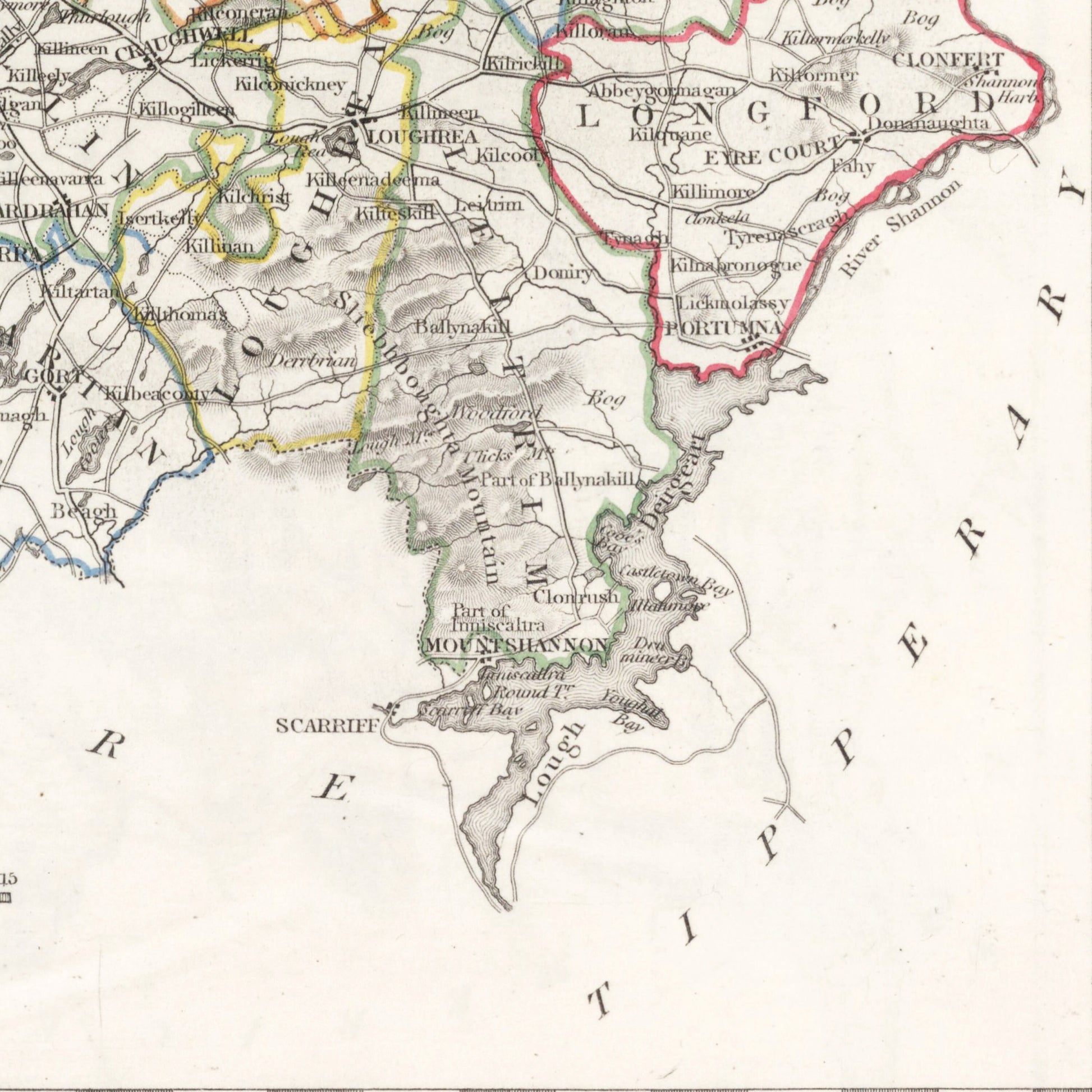 Galway County Map, Old Vintage Irish Print - Ballinahinch - Dunmore - Moycullen - Clare - Kiltartan- Longford - Athenry - Tuam