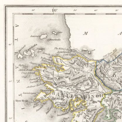 Galway County Map, Old Vintage Irish Print - Ballinahinch - Dunmore - Moycullen - Clare - Kiltartan- Longford - Athenry - Tuam