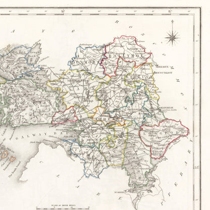 Galway County Map, Old Vintage Irish Print - Ballinahinch - Dunmore - Moycullen - Clare - Kiltartan- Longford - Athenry - Tuam