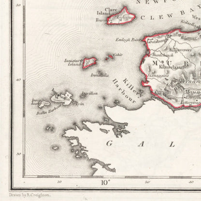 County Mayo Map - Ireland 1846 - Hollymount - Ballinrobe - Murrisk - Achill island - Clare Island - Ballina - Castlebar