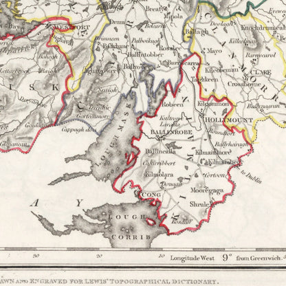 County Mayo Map - Ireland 1846 - Hollymount - Ballinrobe - Murrisk - Achill island - Clare Island - Ballina - Castlebar