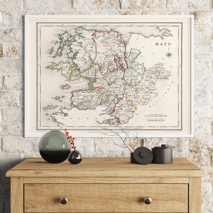 County Mayo Map - Ireland 1846 - Hollymount - Ballinrobe - Murrisk - Achill island - Clare Island - Ballina - Castlebar
