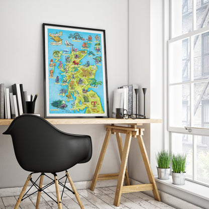Illustrated Map of Scottish Mythology - Featuring Mythical Beasts and Legends - Scotland Folklore - Cryptozoology - Cryptids