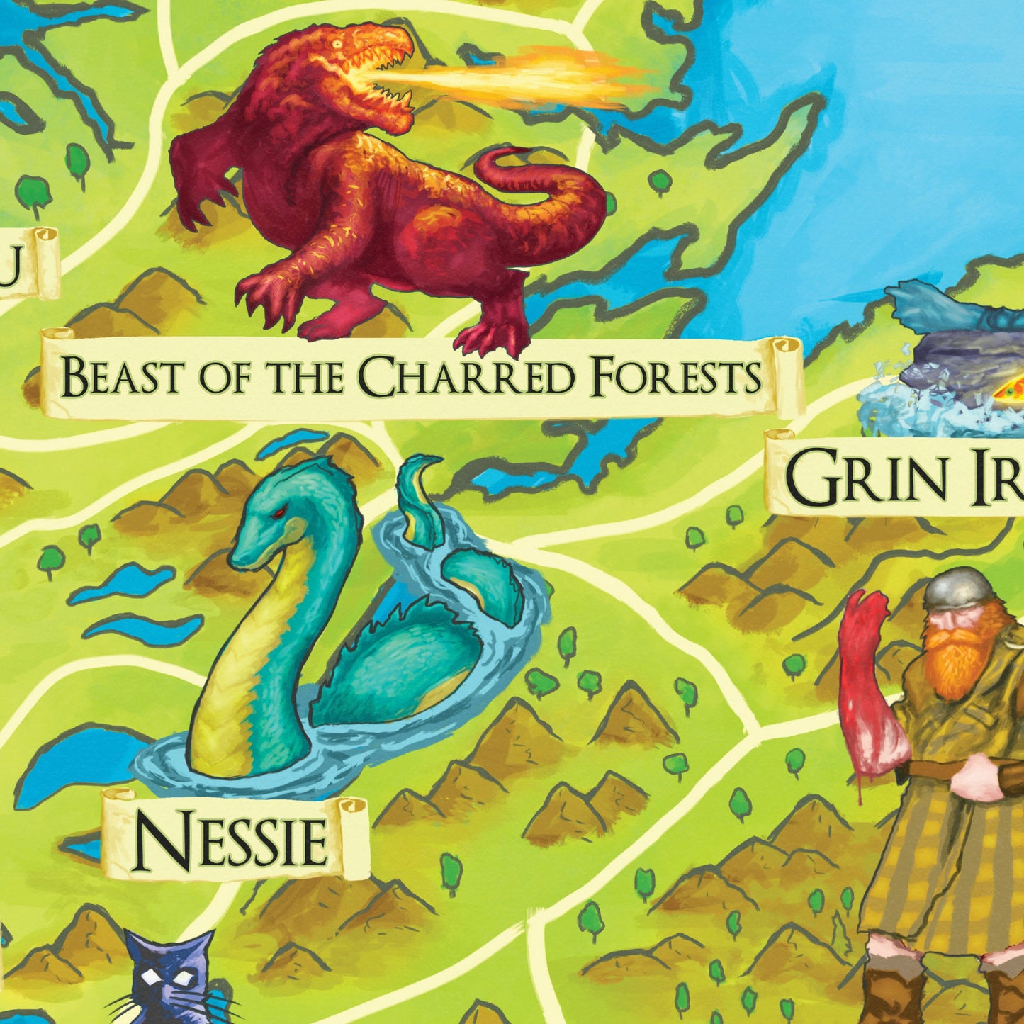 Illustrated Map of Scottish Mythology - Featuring Mythical Beasts and Legends - Scotland Folklore - Cryptozoology - Cryptids