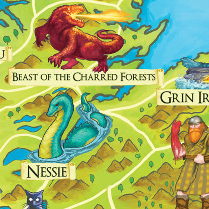 Illustrated Map of Scottish Mythology - Featuring Mythical Beasts and Legends - Scotland Folklore - Cryptozoology - Cryptids