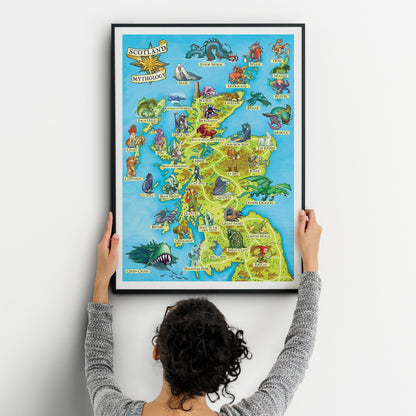 Illustrated Map of Scottish Mythology - Featuring Mythical Beasts and Legends - Scotland Folklore - Cryptozoology - Cryptids