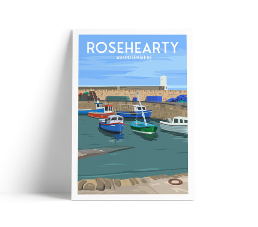 Rosehearty Print - Aberdeenshire Travel Poster - Scotland - Harbour