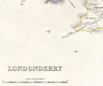 Londonderry Map - Old Antique Reproduction Print of Derry - 1846 - Northern Ireland