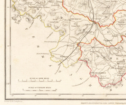 Tyrone Map - Old Antique Reproduction Print of Derry - 1846 - Northern Ireland