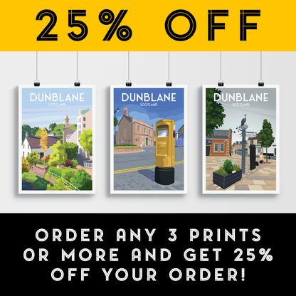 Dunblane Travel Poster - Gold Post Box - Stirlingshire - Scotland - Old Sheriff Court