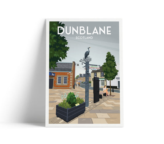 Dunblane Travel Poster - Stirlingshire - Scotland - High street - Heron