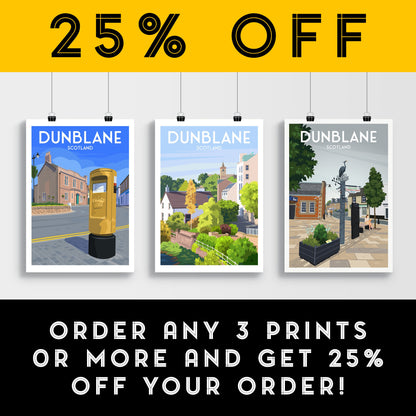 Dunblane Travel Poster - Stirlingshire - Scotland - High street - Heron