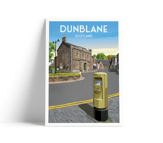 Dunblane Travel Poster - Gold Post Box - Stirlingshire - Scotland - Old Sheriff Court