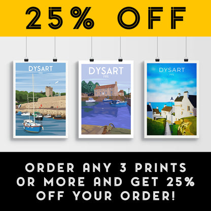 Dysart Travel Poster, Dysart in Fife Scotland, retro Scottish print