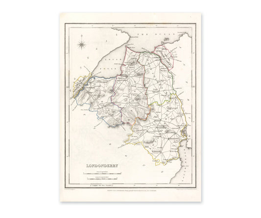 Londonderry Map - Old Antique Reproduction Print of Derry - 1846 - Northern Ireland
