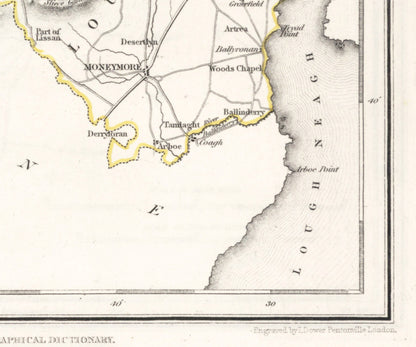 Londonderry Map - Old Antique Reproduction Print of Derry - 1846 - Northern Ireland