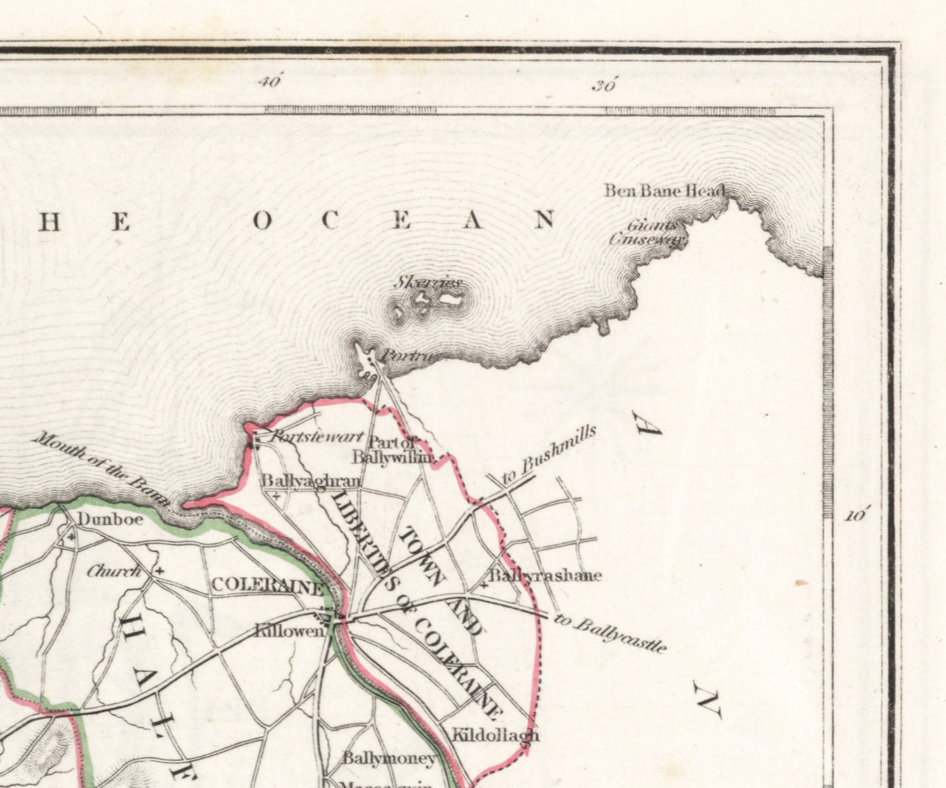 Londonderry Map - Old Antique Reproduction Print of Derry - 1846 - Northern Ireland