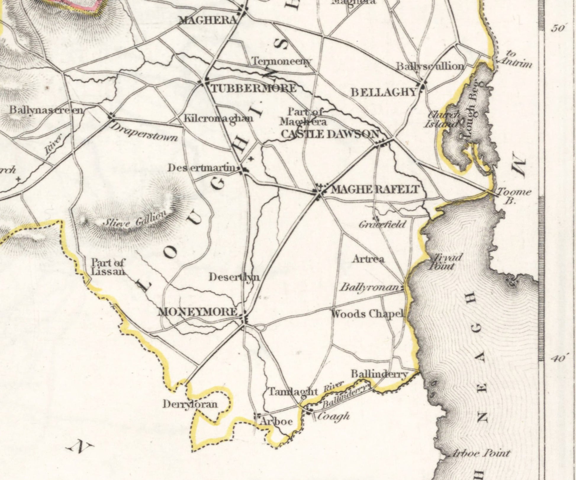 Londonderry Map - Old Antique Reproduction Print of Derry - 1846 - Northern Ireland