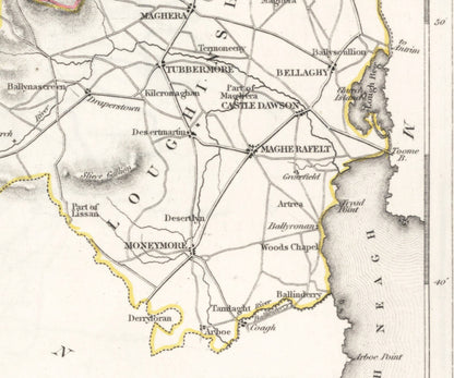 Londonderry Map - Old Antique Reproduction Print of Derry - 1846 - Northern Ireland