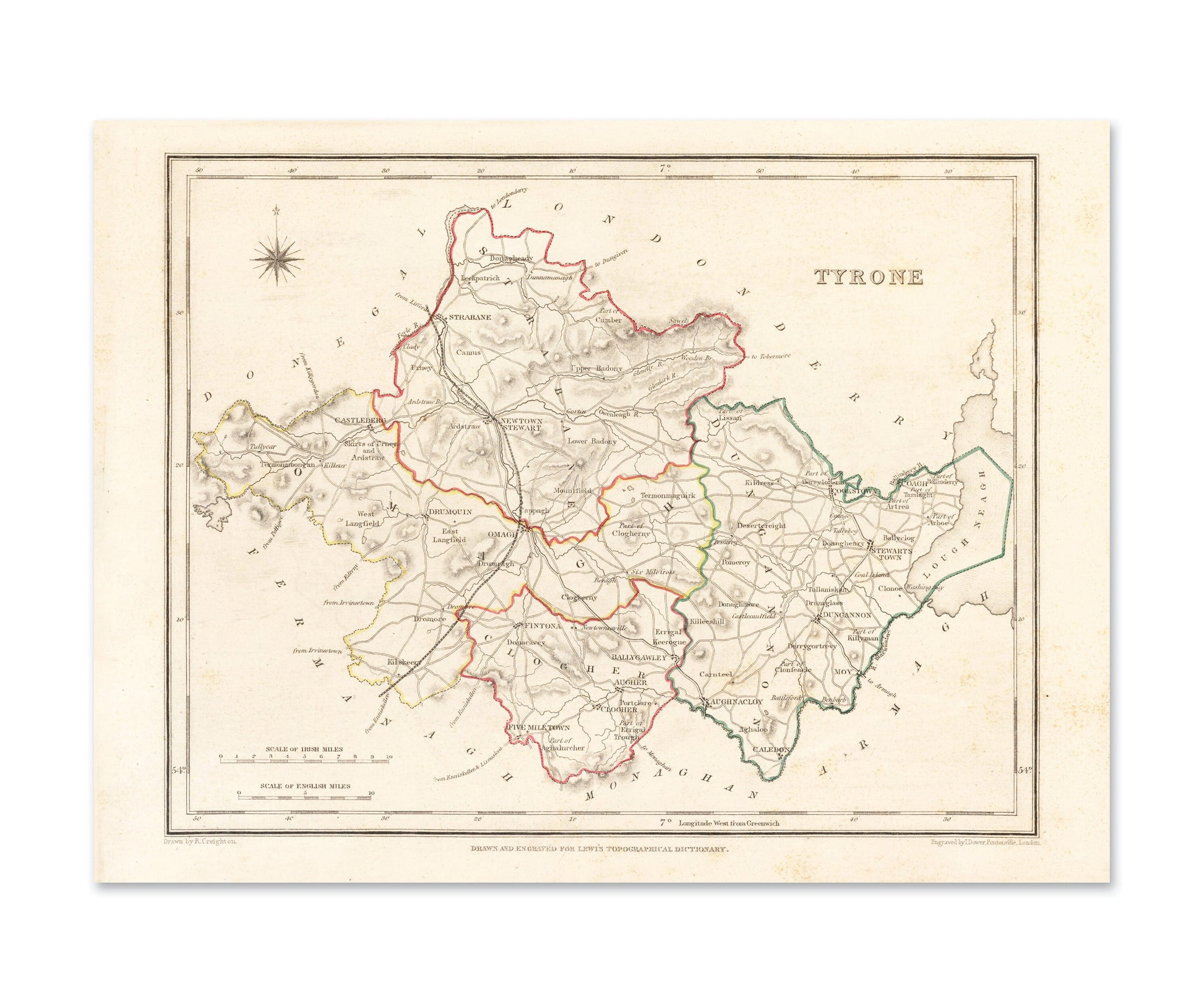 Tyrone Map - Old Antique Reproduction Print of Derry - 1846 - Northern Ireland