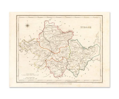 Tyrone Map - Old Antique Reproduction Print of Derry - 1846 - Northern Ireland