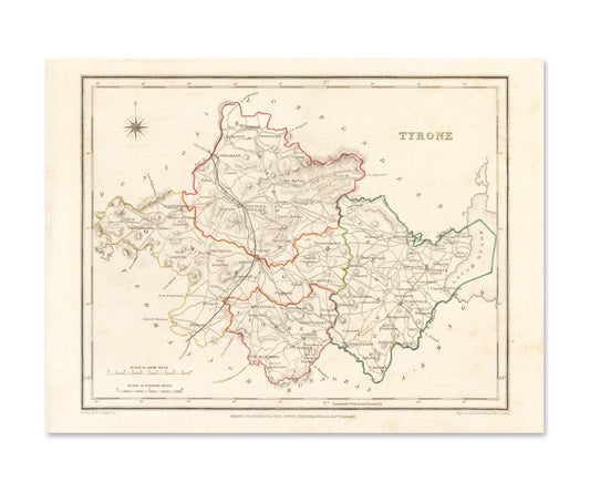 Tyrone Map - Old Antique Reproduction Print of Derry - 1846 - Northern Ireland