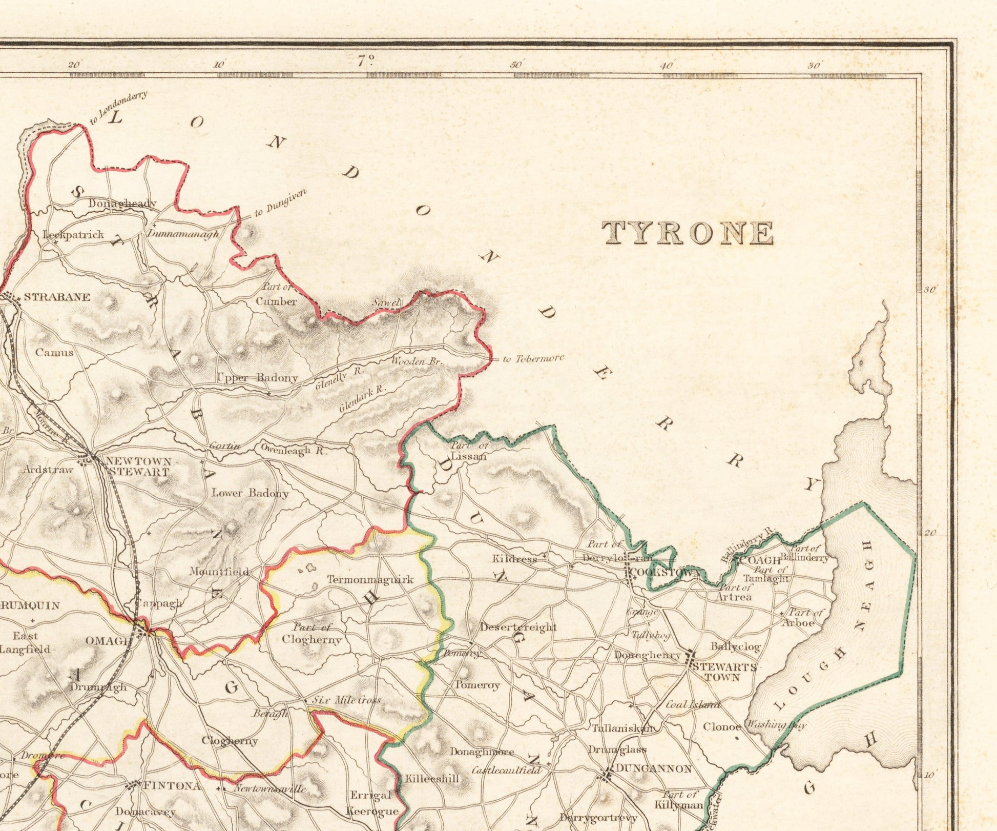 Tyrone Map - Old Antique Reproduction Print of Derry - 1846 - Northern Ireland