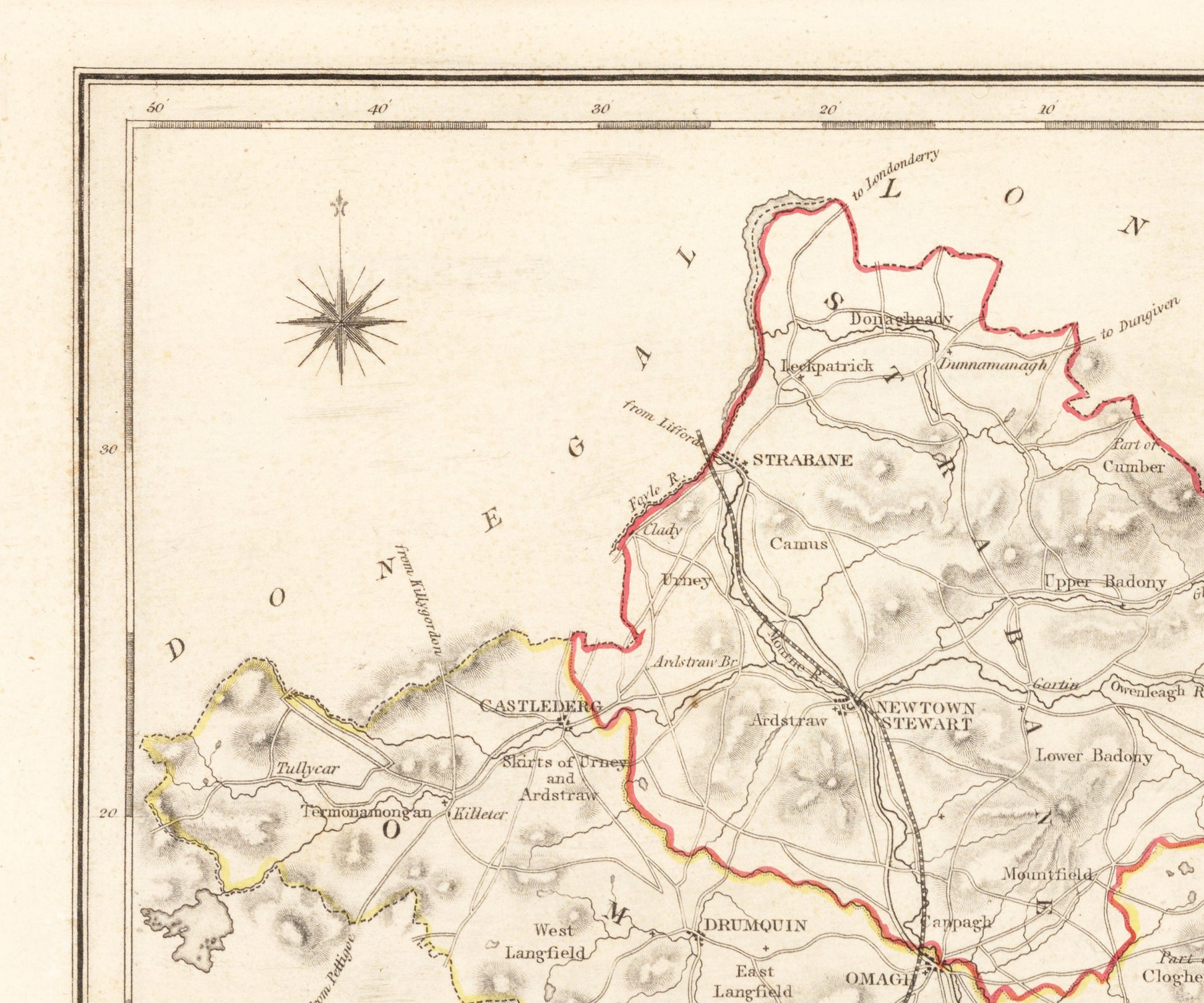 Tyrone Map - Old Antique Reproduction Print of Derry - 1846 - Northern Ireland