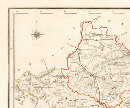 Tyrone Map - Old Antique Reproduction Print of Derry - 1846 - Northern Ireland