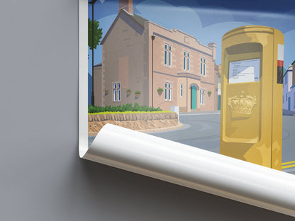Dunblane Travel Poster - Gold Post Box - Stirlingshire - Scotland - Old Sheriff Court