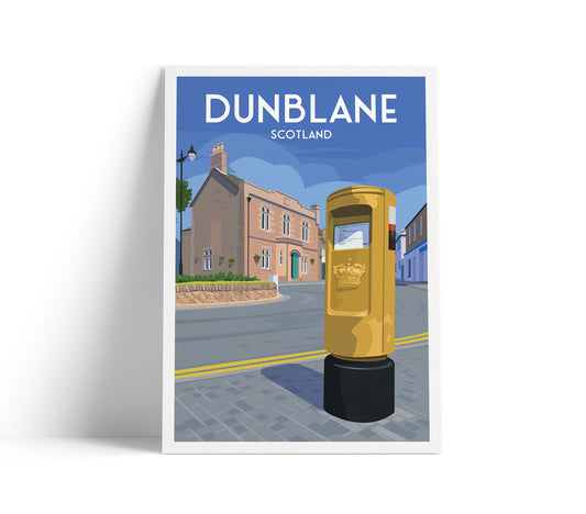 Dunblane Travel Poster - Gold Post Box - Stirlingshire - Scotland - Old Sheriff Court