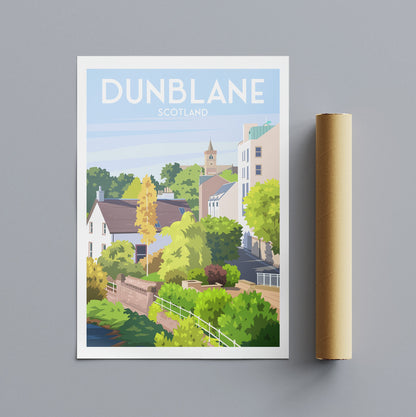 Dunblane Travel Poster - Stirlingshire - Scotland - High street - Heron