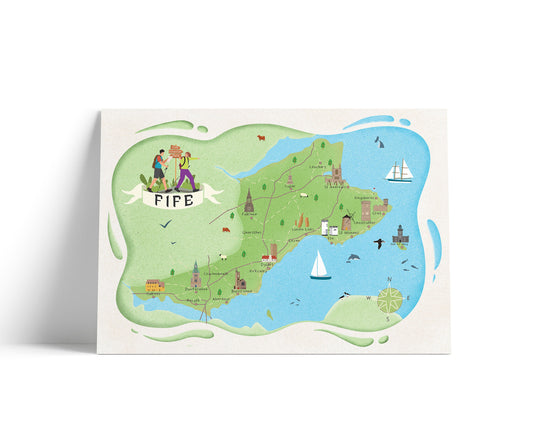 Fife Map | Pictorial Poster | Elie | Culross | Cupar | Falkland | St Andrews | Glenrothes | Crail | Leven | Kirkcaldy | Rosyth | Aberdour