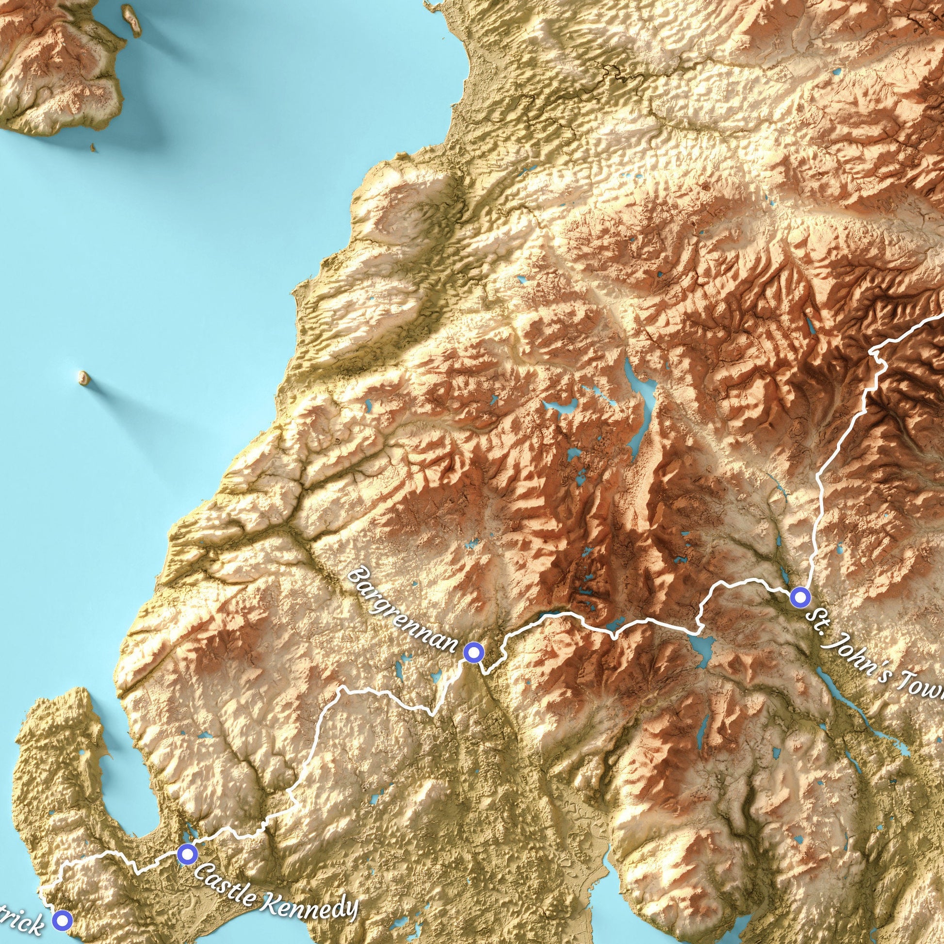 Topographic Map of the Southern Upland Way Walking Trail – Available in A3, A2, and A1 Sizes - Scotland Poster Print