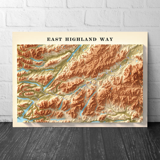 Topographic Map of the East Highland Way Walking Trail – Available in A4, A3, A2, and A1 Sizes - Scotland Poster Print