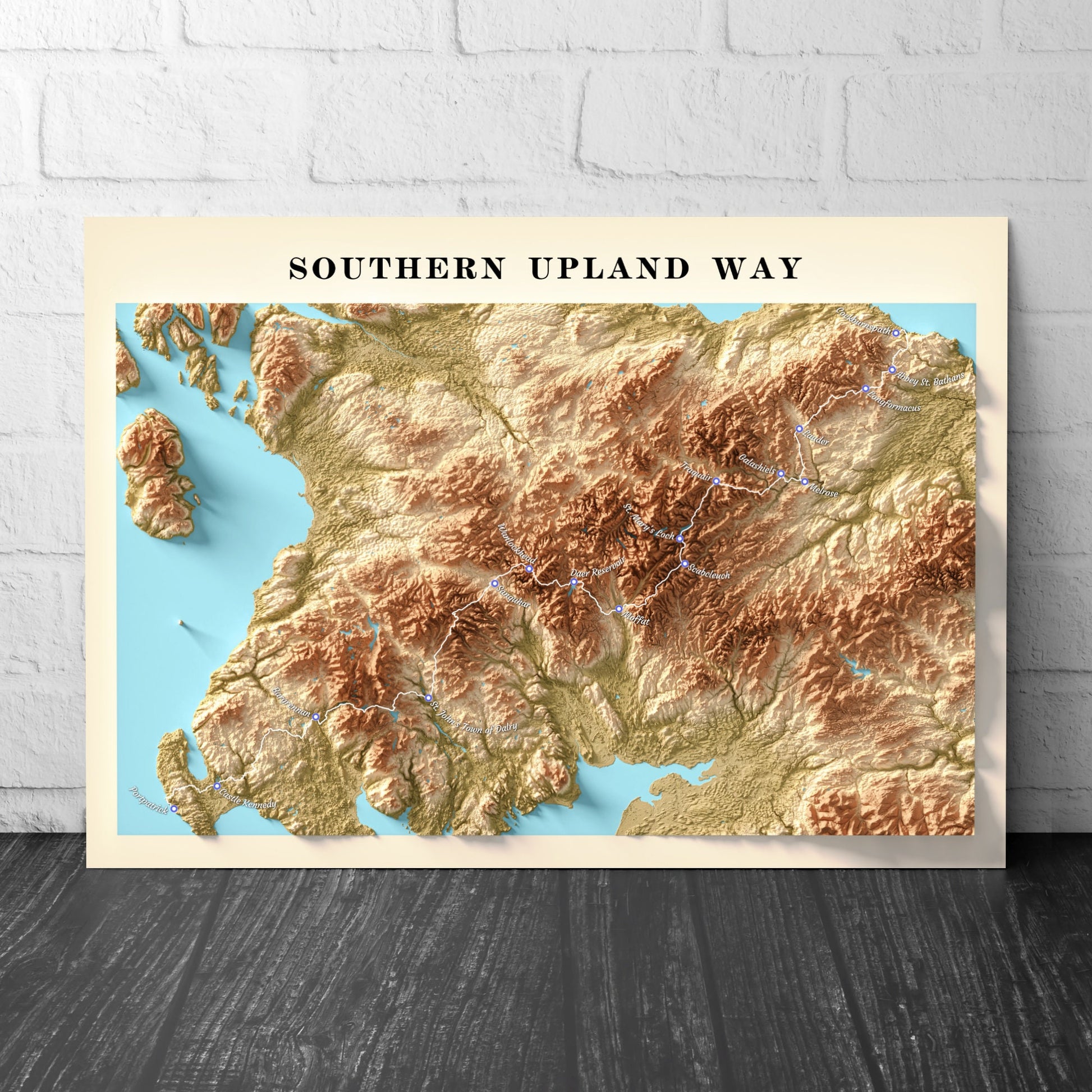 Topographic Map of the Southern Upland Way Walking Trail – Available in A3, A2, and A1 Sizes - Scotland Poster Print
