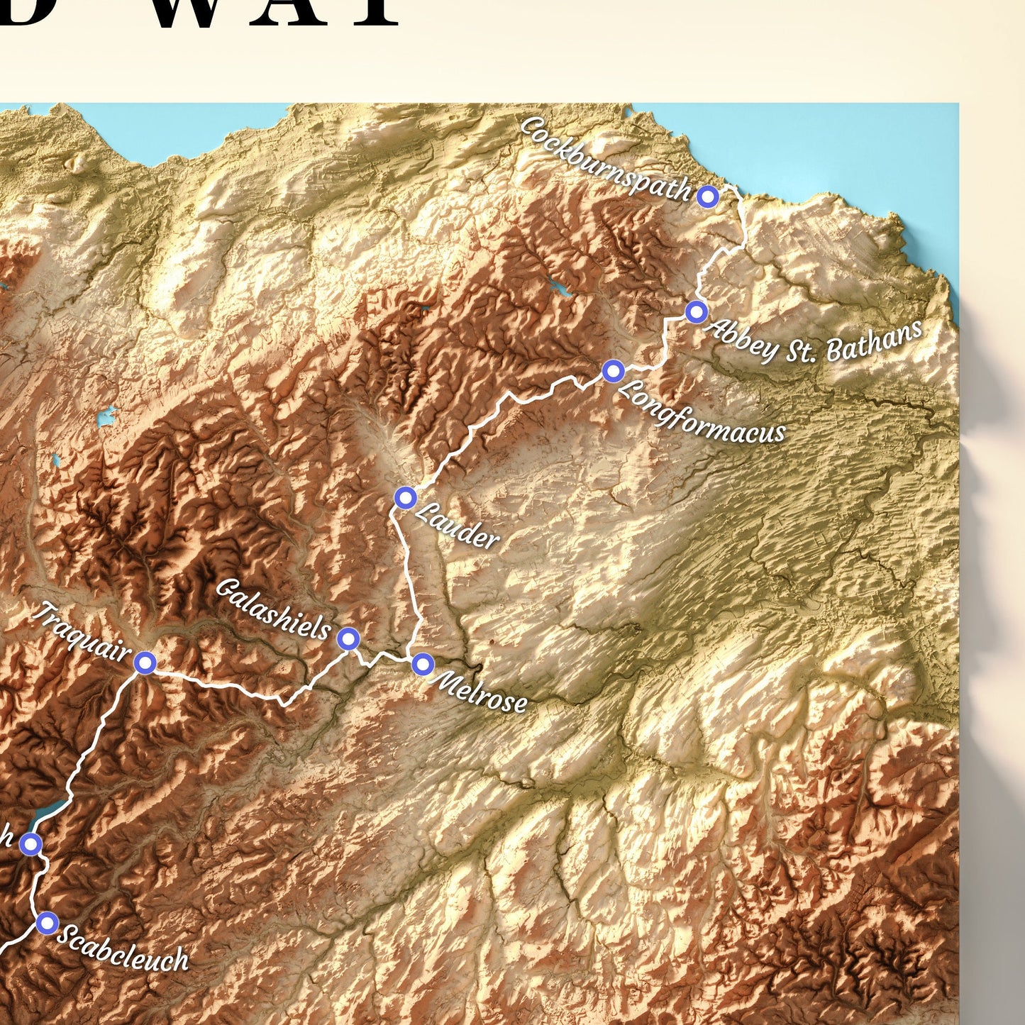 Topographic Map of the Southern Upland Way Walking Trail – Available in A3, A2, and A1 Sizes - Scotland Poster Print
